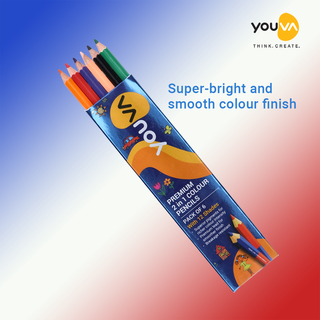 Navneet Youva | Premium 2 in 1 Colour Pencils for Students and Hobby artists  | Pack of 6/12