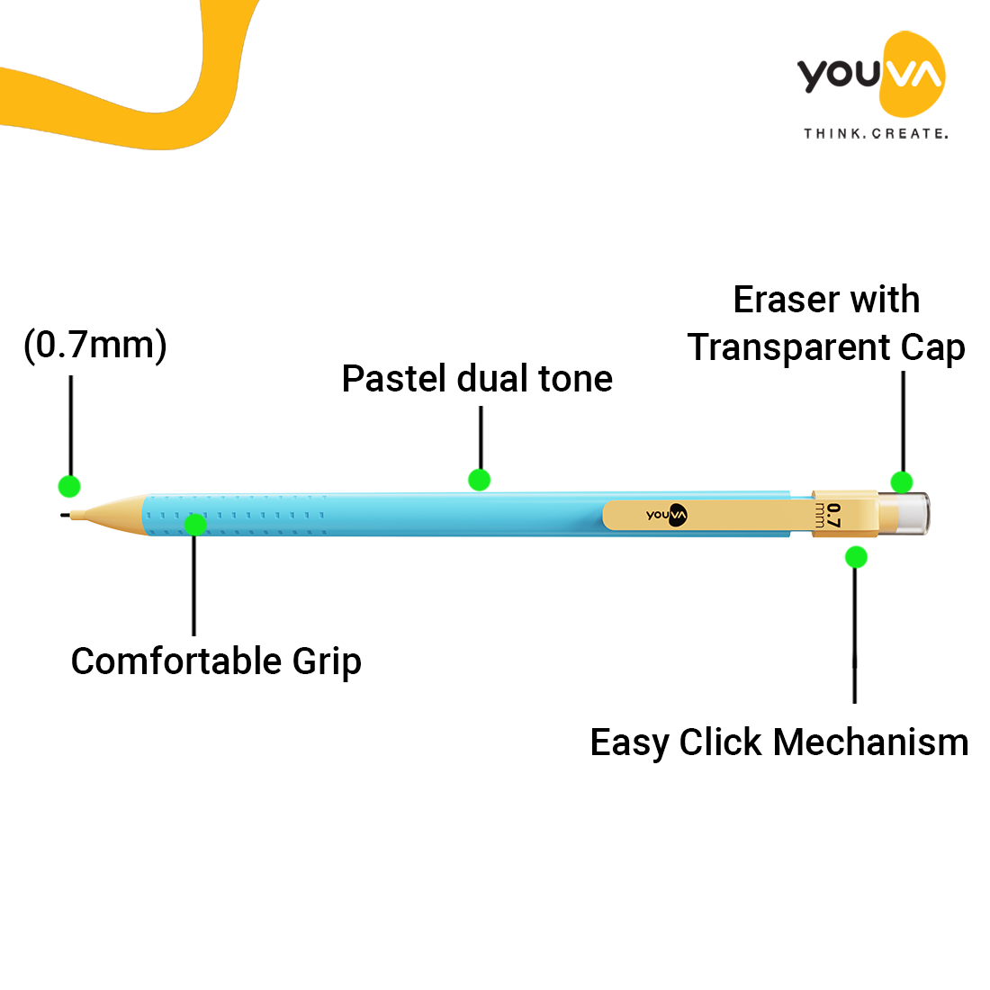 Youva PROMECH Mechanical Pencils| Pack of 10|0.7mm |For School Students by Navneet