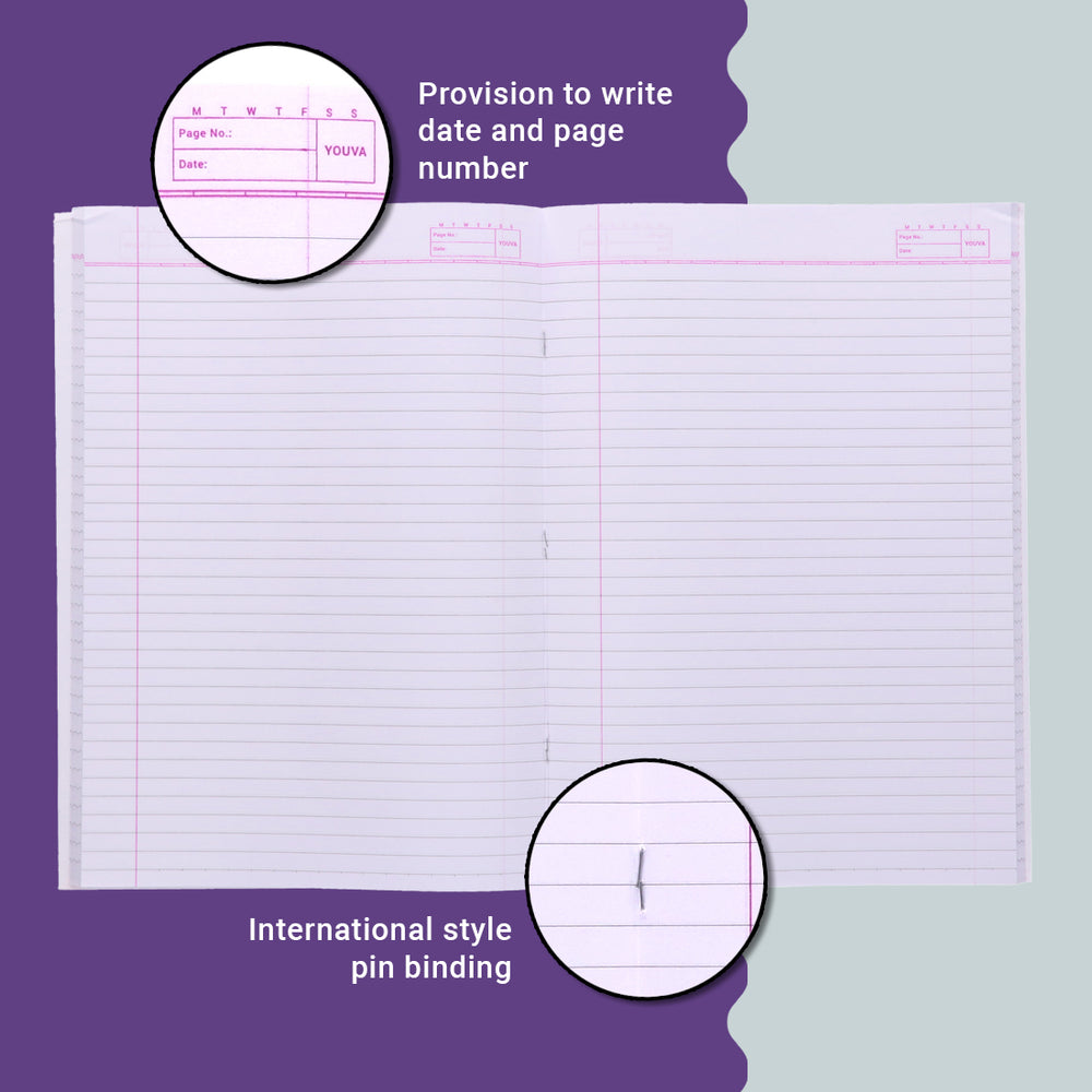 Single Line YOUVA  Long Book – A4 Size (Soft Bound) Feminine Series Pack Of 3
