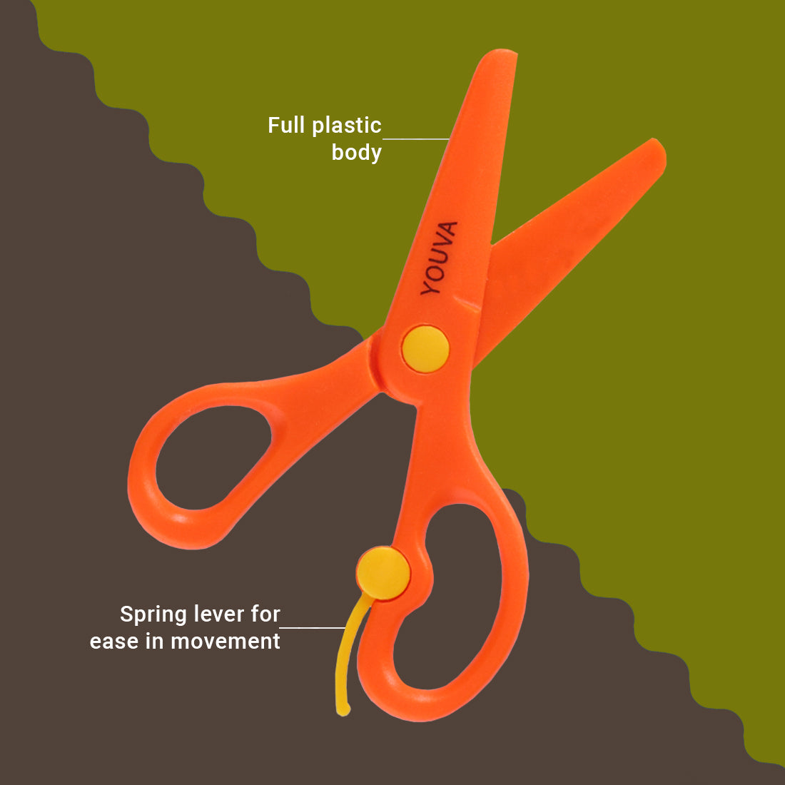 Navneet Youva | Scissors Assorted Colour for smaller kids | Pack of 1 | 3 Colours - Green, Orange, Blue | Safe for kids of the age group 3-6 years