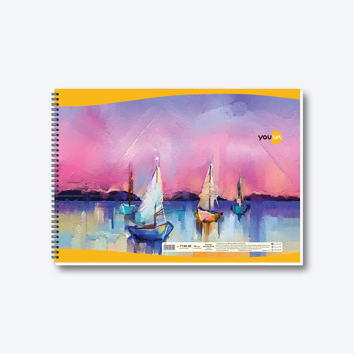 Navneet Youva | Premium Drawing Book for students and budding artists | Wiro / Spiral Bound | A3 size - 29.7 cm x 42 cm | Plain | 60 Pages | Pack of 1