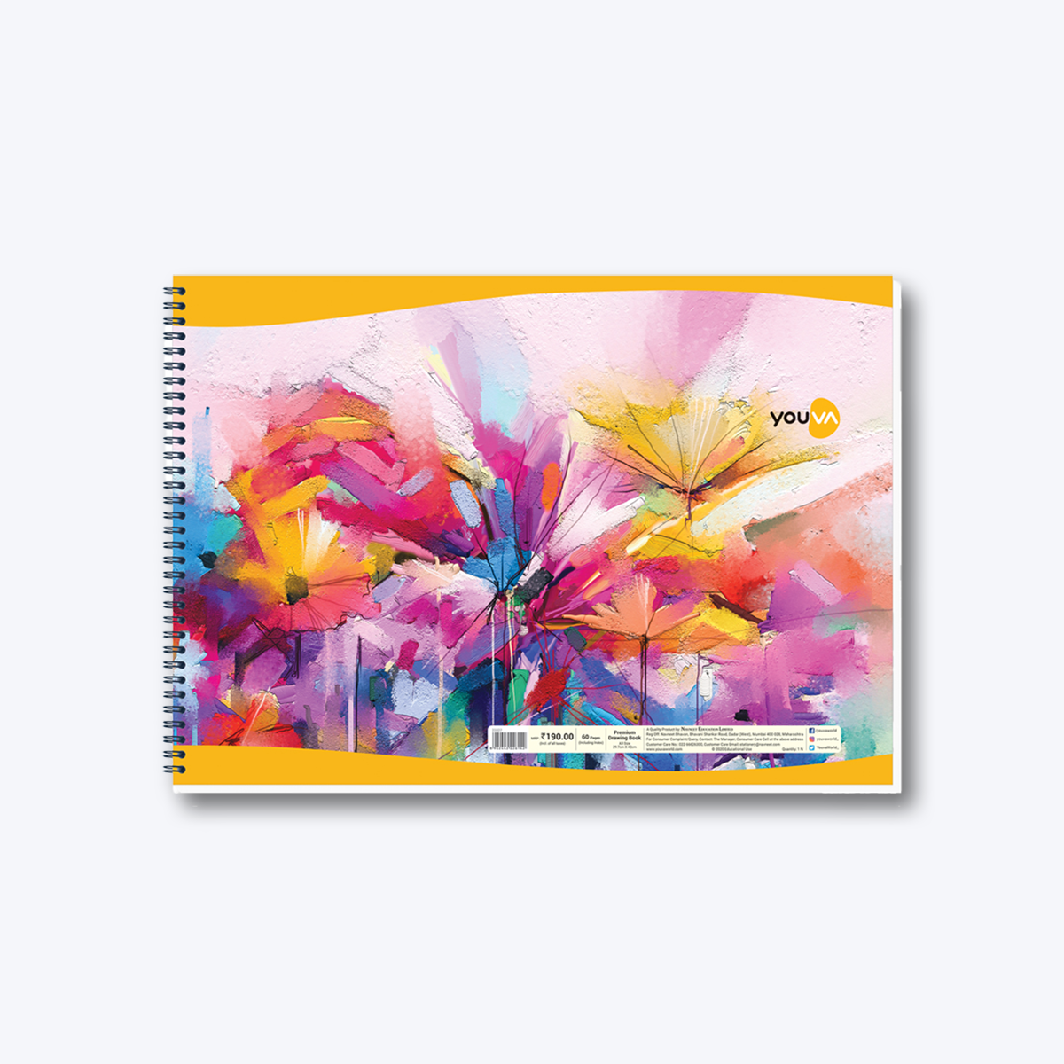 Navneet Youva | Premium Drawing Book for students and budding artists | Wiro / Spiral Bound | A3 size - 29.7 cm x 42 cm | Plain | 60 Pages | Pack of 1