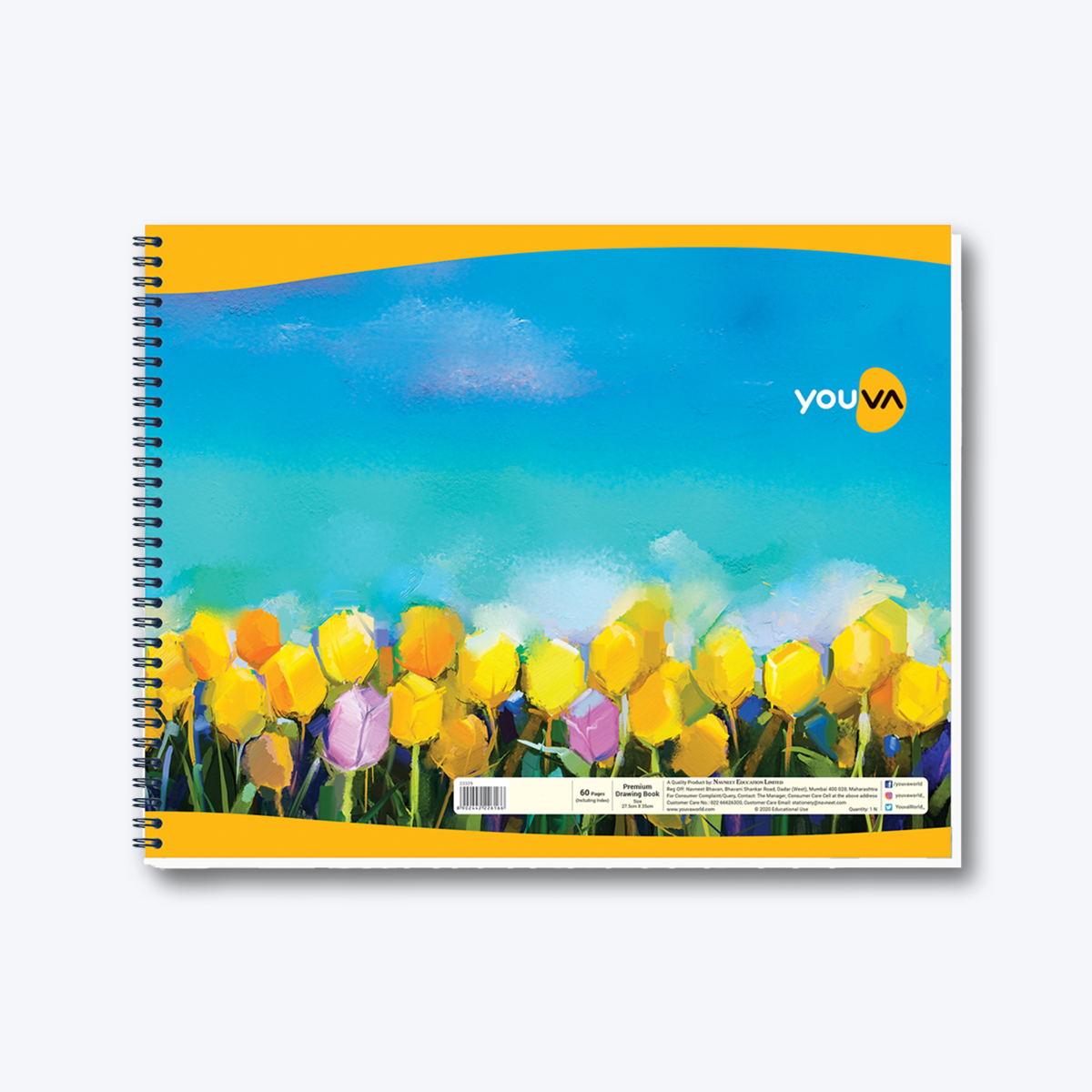 Navneet Youva | Premium Drawing Book for students and budding artists | Wiro / Spiral Bound | 27.5 cm x 35 cm | Plain | 60 Pages | Pack of 1