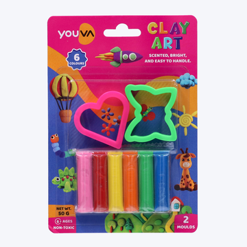 Navneet Youva|  Clay Art for kids above 6 years | 6 colours | 50 grams | 2 moulds Pack Of 4