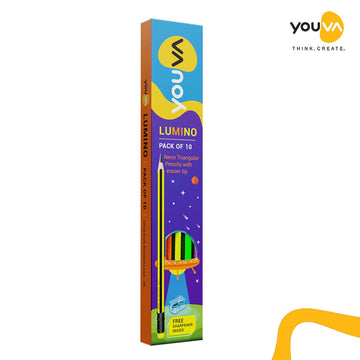 Youva Lumino Pencil | Pack of 10 | Neon Triangular Pencil with eraser tip | For School Students by Navneet