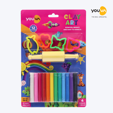 Navneet Youva|  Clay Art for kids above 6 years | 12 colours | 150 grams | 4 moulds + 1 roller Pack Of 2
