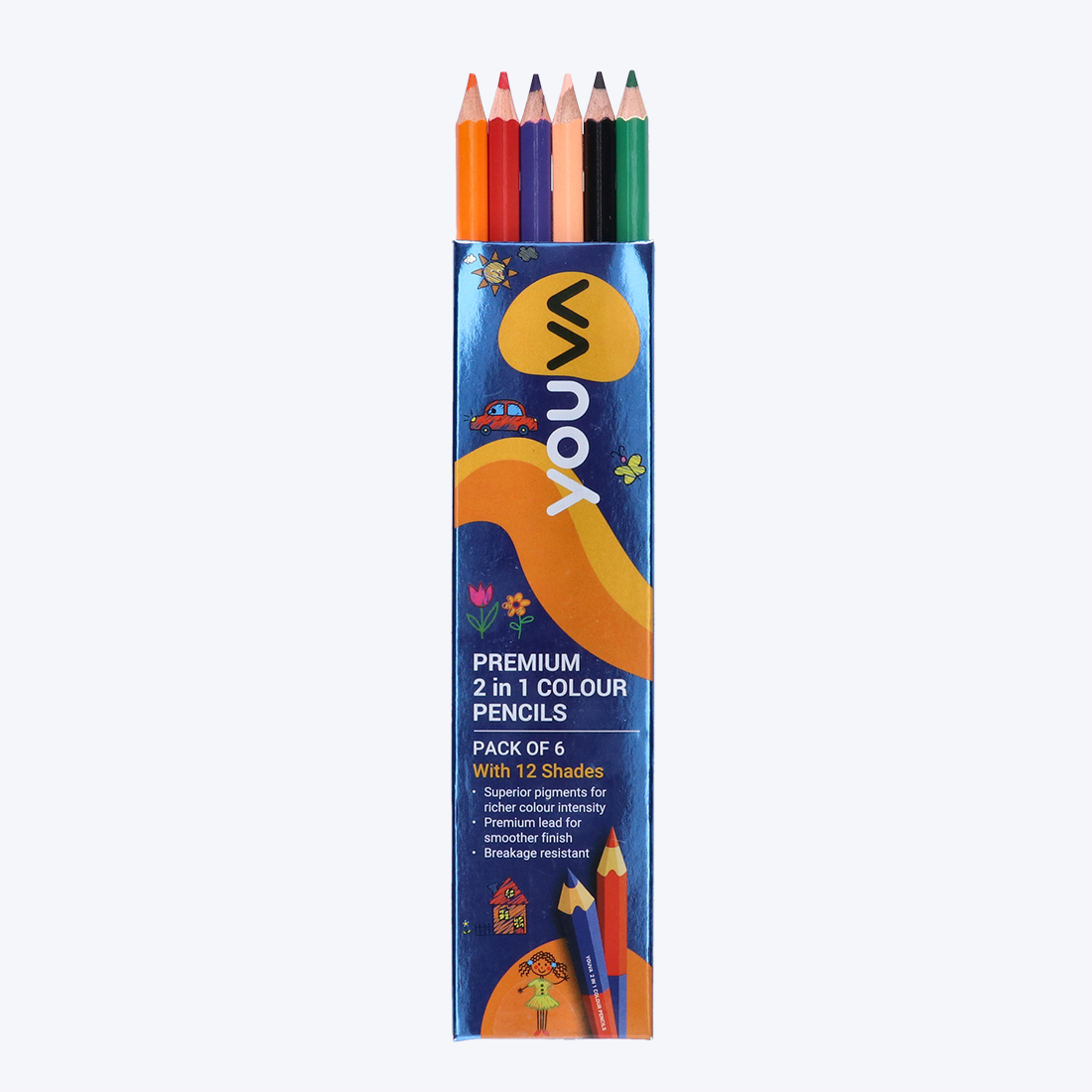 Navneet Youva | Premium 2 in 1 Colour Pencils for Students and Hobby artists  | Pack of 6/12