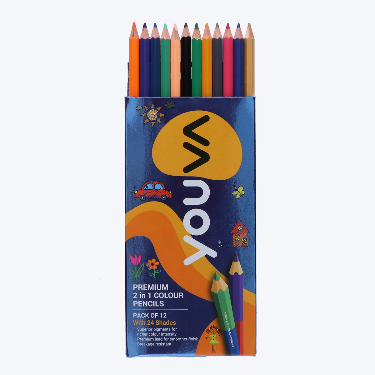 Navneet Youva | Premium 2 in 1 Colour Pencils for Students and Hobby artists | Pack of 12/24