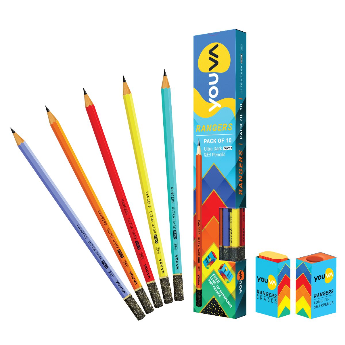 Youva Rangers Pencil | Pencil with Glitter Tip |For School Students | By Navneet | Pack of 10