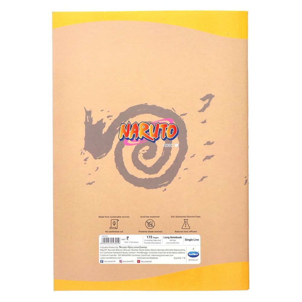 Youva NARUTO Long Book| Single Line| 172 Pages | A4 Size 21cm x 29.7cm| For Students by Navneet