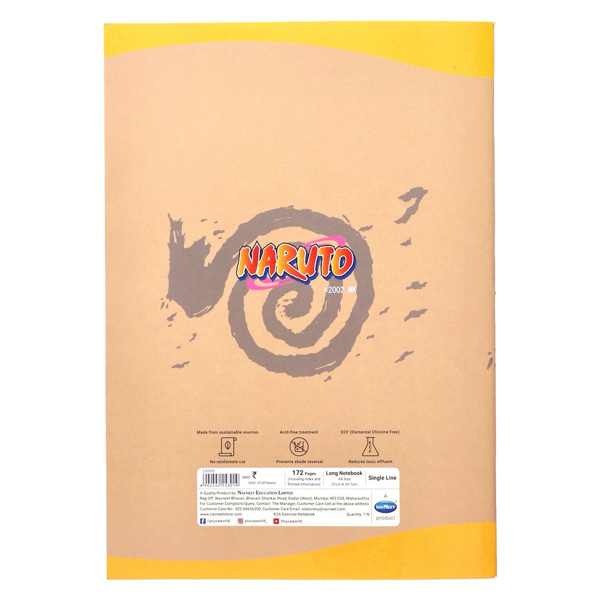 Youva NARUTO Long Book| Single Line| 172 Pages | A4 Size 21cm x 29.7cm| For Students by Navneet