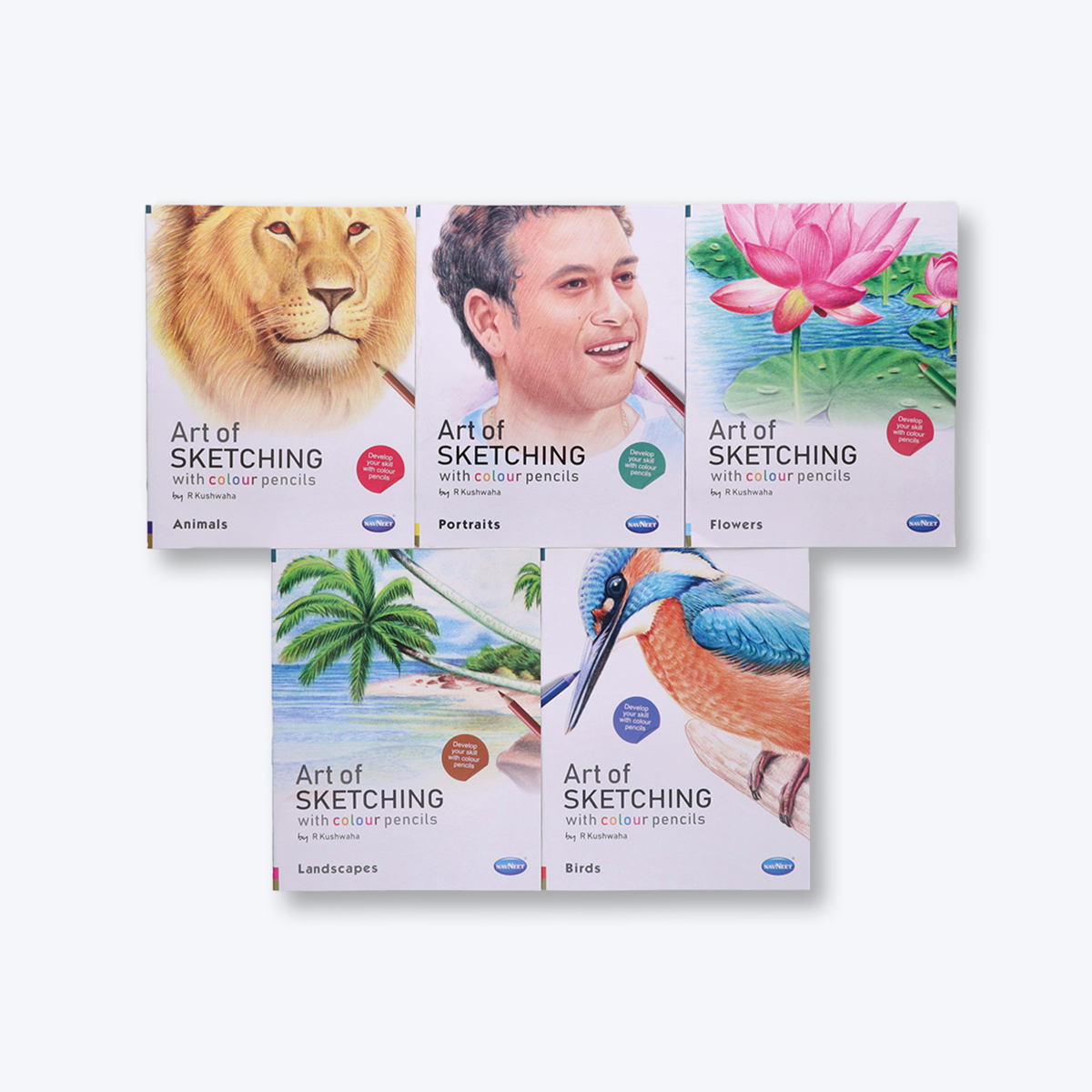 Navneet Art Of Sketching with Colour Pencils Book for Learners- the ultimate guide - Realistic Series - Learn Basic Techniques - Portrait, Flowers, Landscapes, Birds, Animals