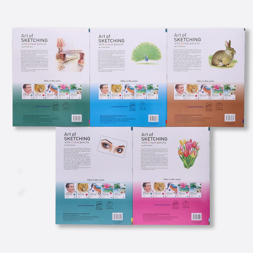 Navneet Art Of Sketching with Colour Pencils Book for Learners- the ultimate guide - Realistic Series - Learn Basic Techniques - Portrait, Flowers, Landscapes, Birds, Animals