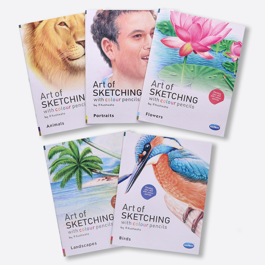 Navneet Art Of Sketching with Colour Pencils Book for Learners- the ultimate guide - Realistic Series - Learn Basic Techniques - Portrait, Flowers, Landscapes, Birds, Animals