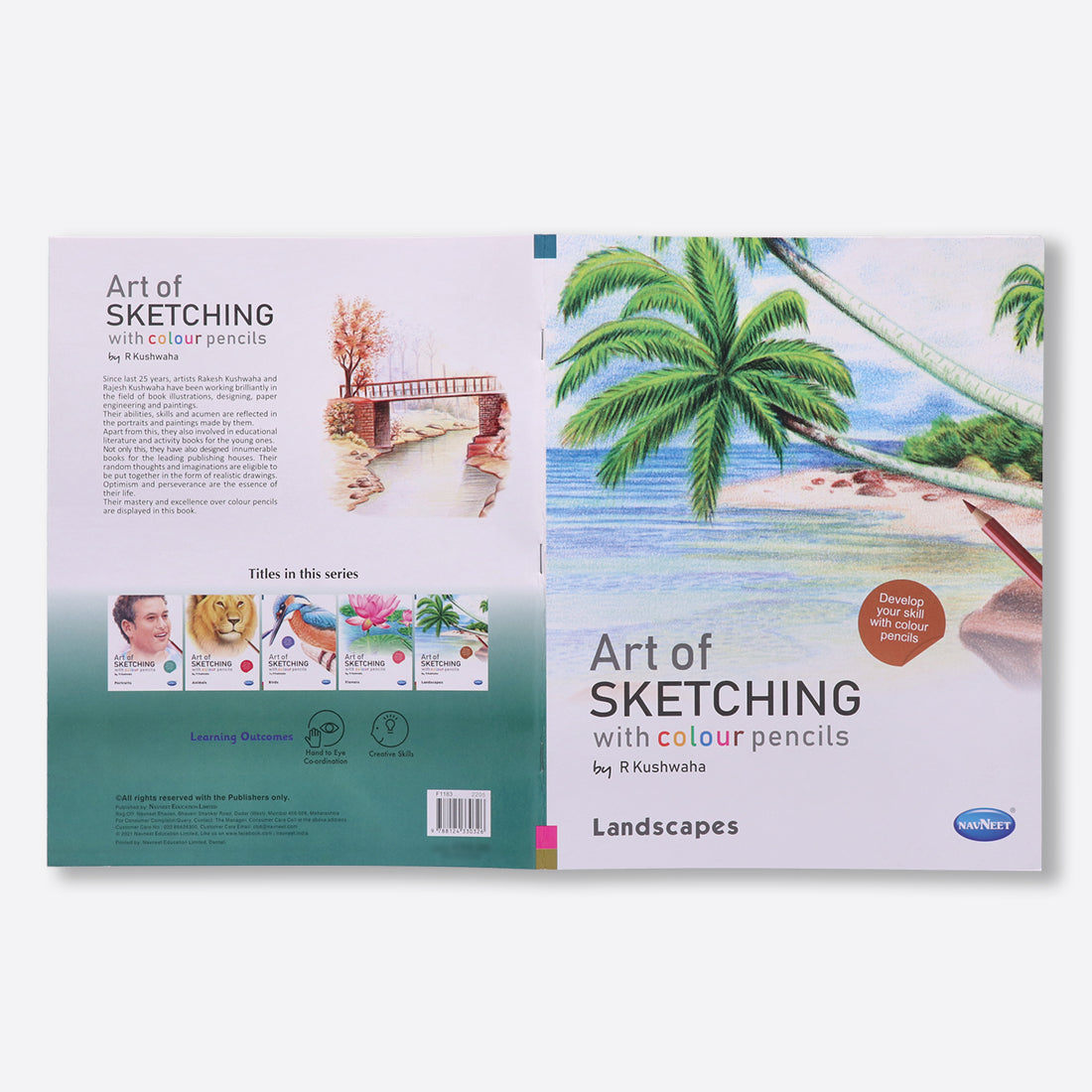 Navneet Art Of Sketching with Colour Pencils Book for Learners- the ultimate guide - Realistic Series - Learn Basic Techniques - Portrait, Flowers, Landscapes, Birds, Animals