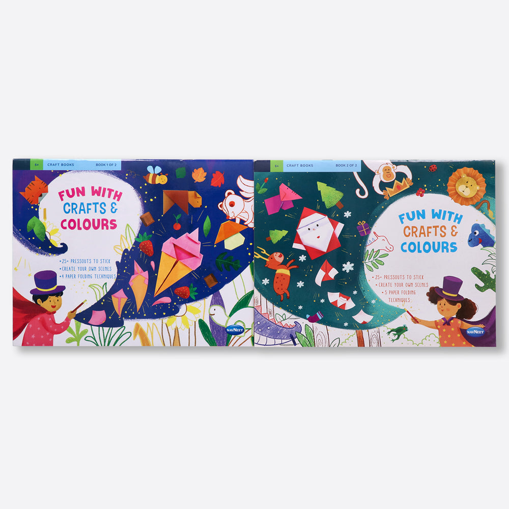 Navneet Fun With Crafts & Colours Book for Children, 3 in 1 activity book - Origami paper folding, Stickers & Colouring Book- No Mess No scissors activity book - Youva Stationery