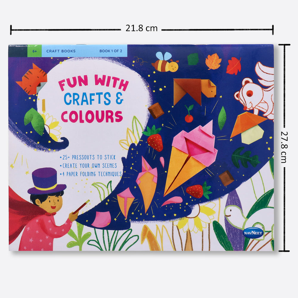 Navneet Fun With Crafts & Colours Book for Children, 3 in 1 activity book - Origami paper folding, Stickers & Colouring Book- No Mess No scissors activity book - Youva Stationery