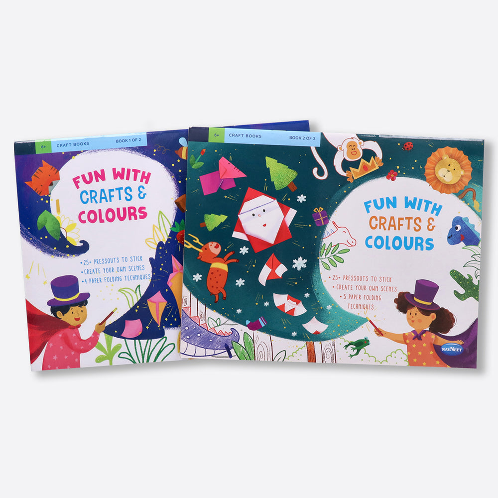 Navneet Fun With Crafts & Colours Book for Children, 3 in 1 activity book - Origami paper folding, Stickers & Colouring Book- No Mess No scissors activity book - Youva Stationery