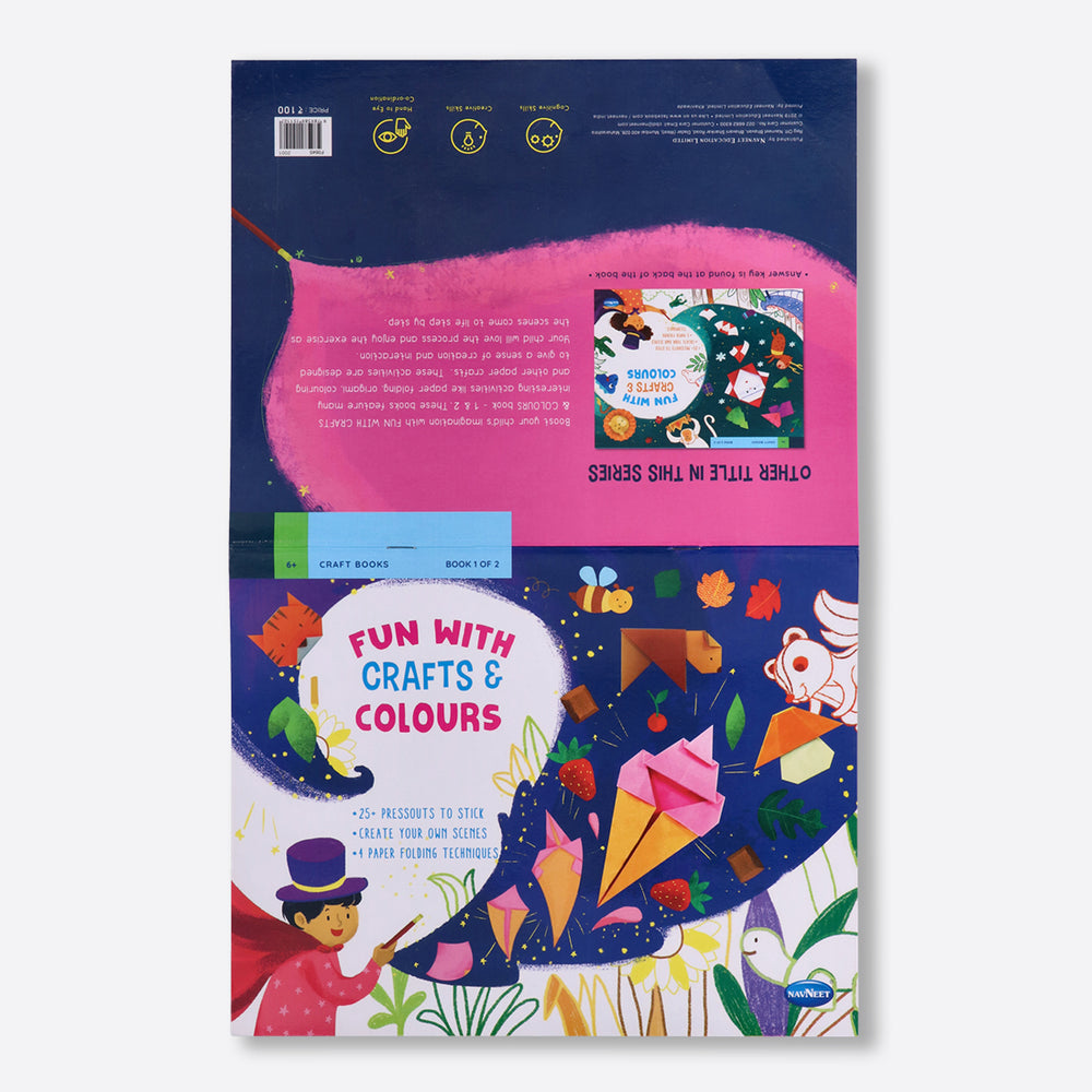 Navneet Fun With Crafts & Colours Book for Children, 3 in 1 activity book - Origami paper folding, Stickers & Colouring Book- No Mess No scissors activity book - Youva Stationery
