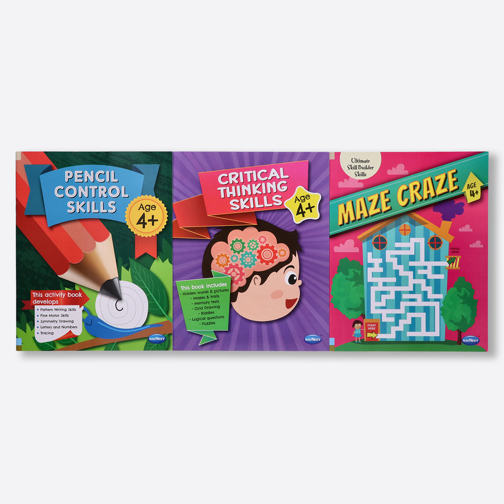 Navneet Pencil Control, Maze & Critical Thinking Activity Books for 4 Year & Above Kids- 3 Books- More than 90 activities- Practice Pattern Writing- Fun Skill Based books