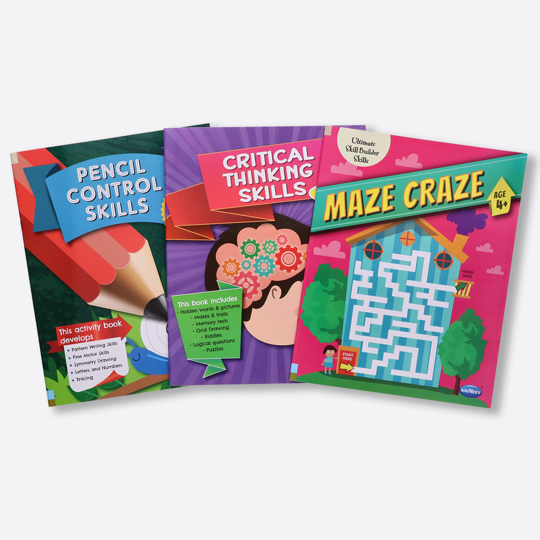 Navneet Pencil Control, Maze & Critical Thinking Activity Books for 4 Year & Above Kids- 3 Books- More than 90 activities- Practice Pattern Writing- Fun Skill Based books