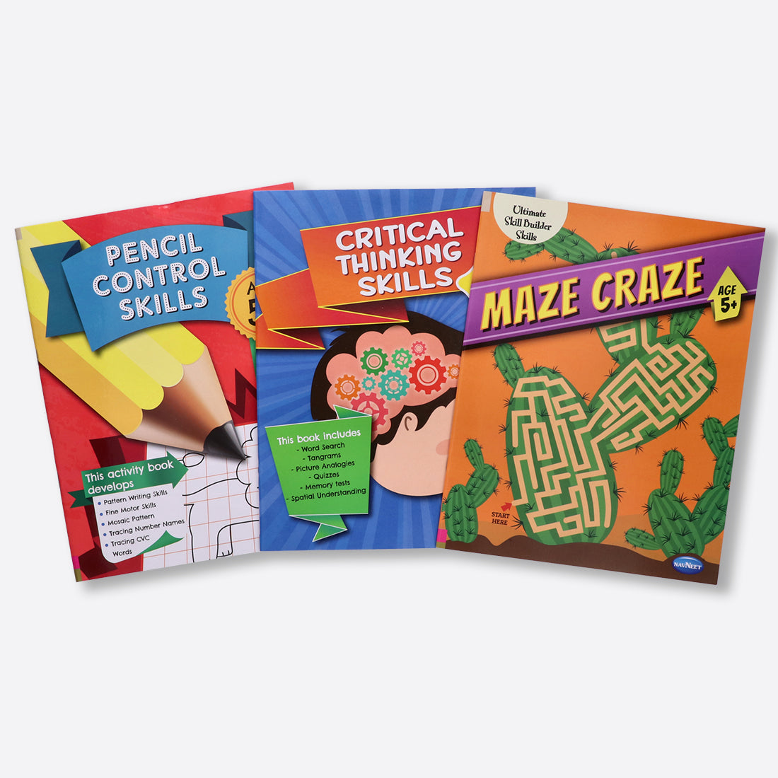 Navneet Pencil Control, Maze & Critical Thinking Activity Books for 5 Year & Above Kids- 3 Books- More than 90 activities- Practice Pattern Writing- Fun Skill Based books