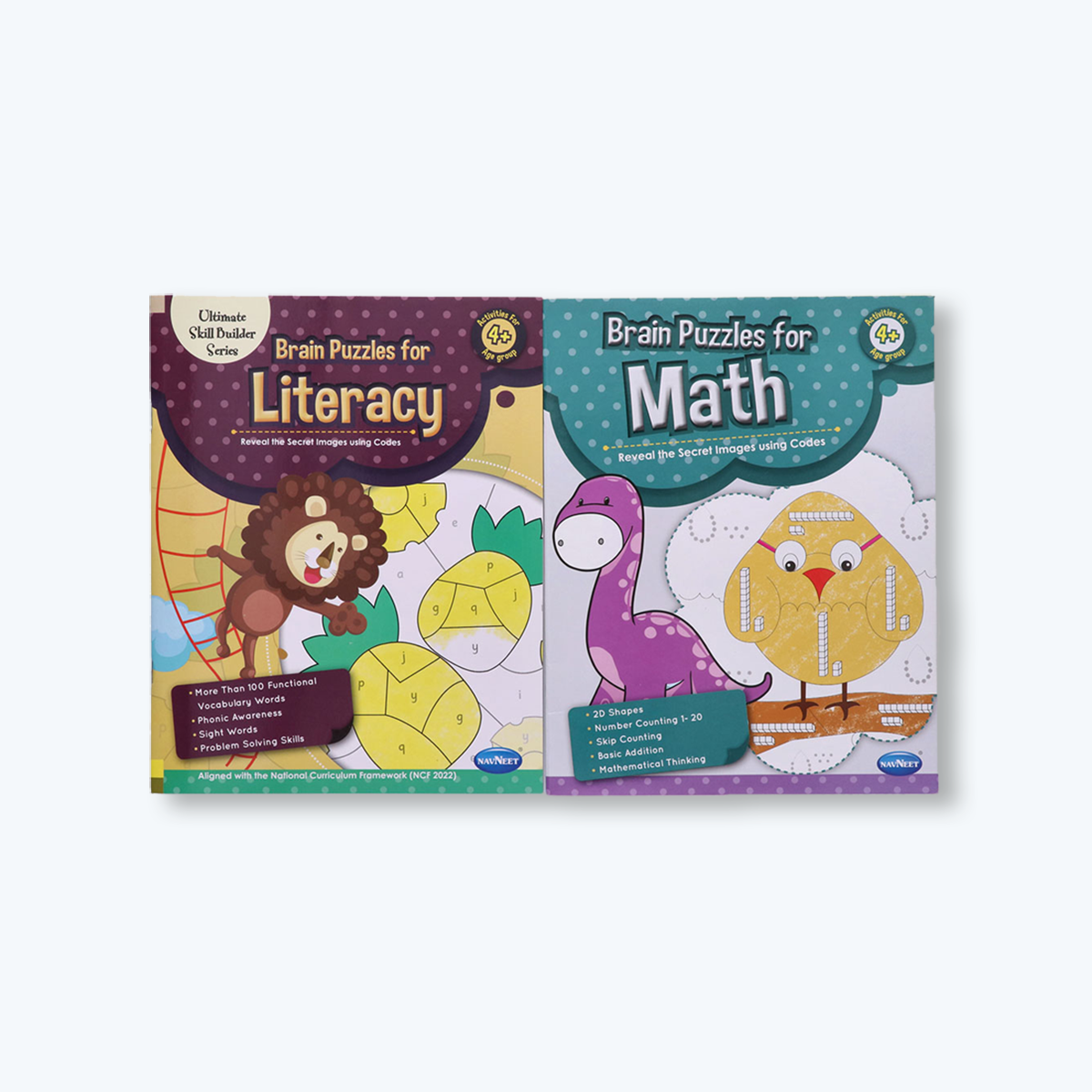Navneet Brain Puzzle Activity Books - Brain activities for kids - Foundational Literacy & Numeracy books - Age 4+ - Educational - Phonics, Numbers 1-20, Shapes, Addition