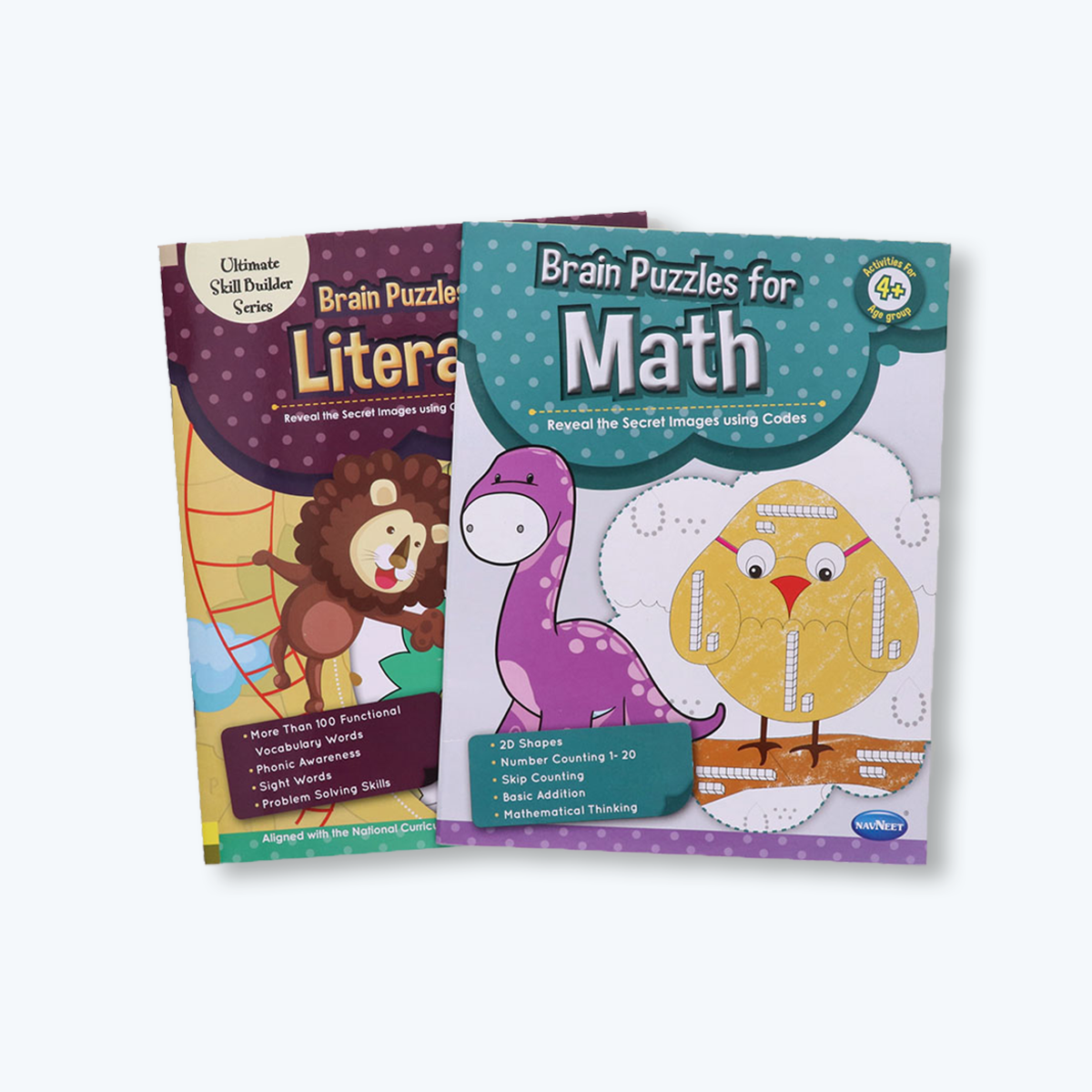 Navneet Brain Puzzle Activity Books - Brain activities for kids - Foundational Literacy & Numeracy books - Age 4+ - Educational - Phonics, Numbers 1-20, Shapes, Addition