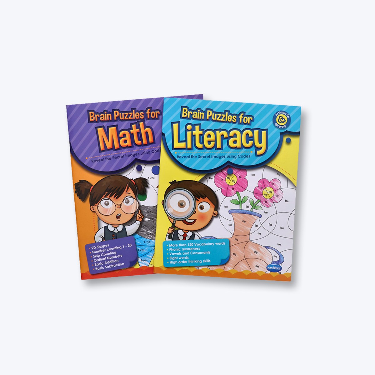 Navneet Brain Puzzle Activity Books - Brain activities for kids - Foundational Literacy & Numeracy books - Age 5+ - Educational - Phonics, Numbers, Place value, Addition