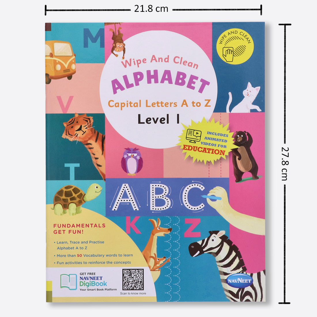 Navneet Wipe and Clean School readiness activity books - set of 4 - Alphabet A to Z, Numbers 1 to 10, First Words, Shapes & Patterns- Writing - Reusable Practice Books Level 1.
