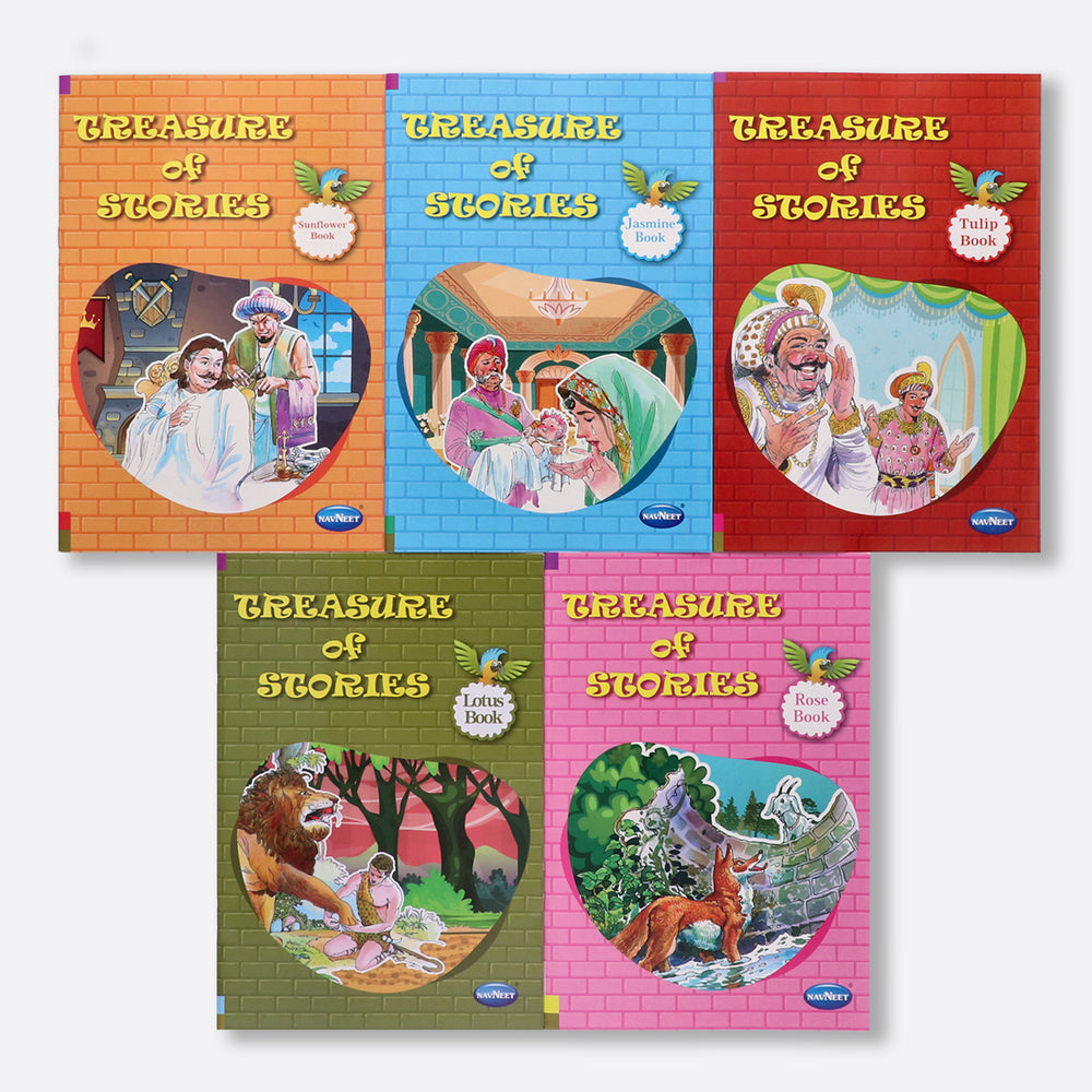 Navneet Treasure of Stories 5 books- Colourful Illustrations - Read aloud stories - classic stories with Morals - 30+ bedtime stories - Library books - Early Literacy skills.