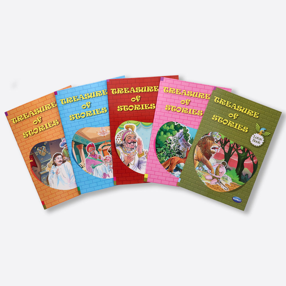 Navneet Treasure of Stories 5 books- Colourful Illustrations - Read aloud stories - classic stories with Morals - 30+ bedtime stories - Library books - Early Literacy skills.