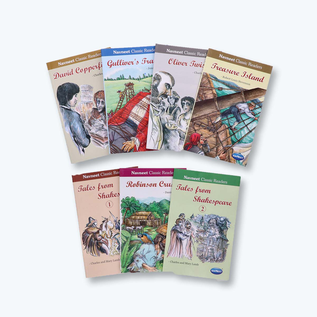Navneet Classic Readers for Children- 7 Storybooks- Treasure Island, Robinson Crusoe, Oliver Twist, Gulliver's Travels, Tales from Shakespeare 1 & 2