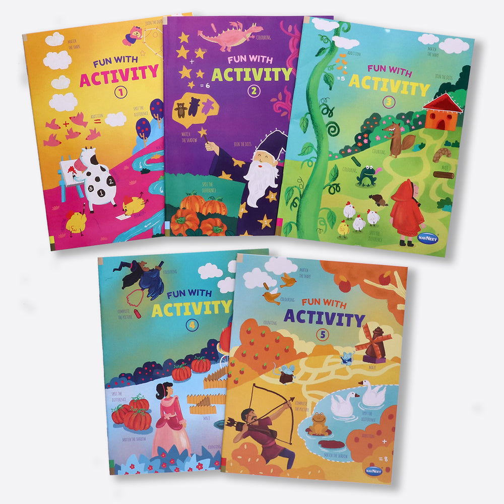 Navneet Fun With Activity Books Set of 5 books for Kindergarten Kids- Develops Essential skills- a collection of activities- Busy Vacation Activity Books - Brain booster books