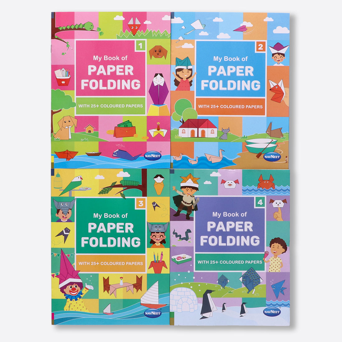 Navneet My Book Paper Folding – Set of 4 books – with Craft Papers- Paper Origami for Beginners-  Step by step illustrated instructions - DIY -  Origami projects -  Simple themes