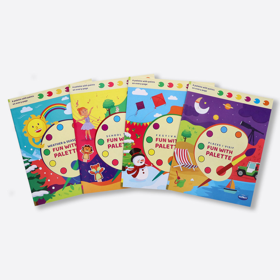 Navneet Fun With Palette Colouring Book - with Magic Colour Palette - Toddler's Painting book - Innovative Book- Festivals, Places I Visit, School Time , Weather & Season - travel fun