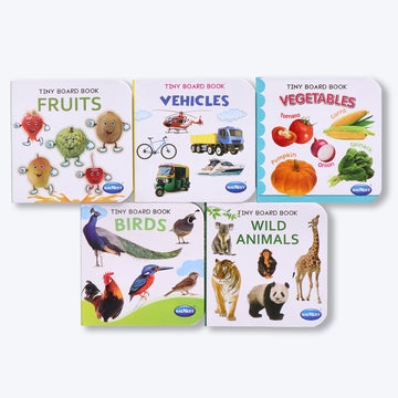 Navneet Tiny Board Book Library- Best Picture board books for tiny tots: 5 Books- Birds, Wild animals, Fruits, Vegetables, Vehicles- Early Learning Books