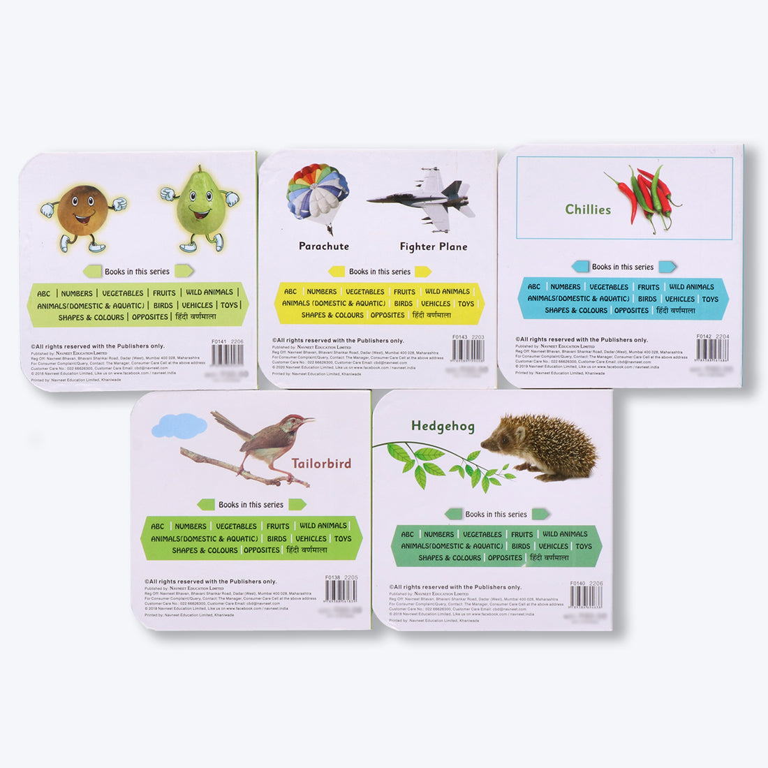 Navneet Tiny Board Book Library- Best Picture board books for tiny tots: 5 Books- Birds, Wild animals, Fruits, Vegetables, Vehicles- Early Learning Books