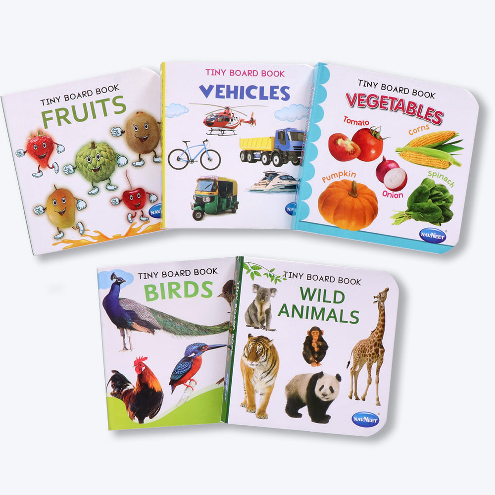 Navneet Tiny Board Book Library- Best Picture board books for tiny tots: 5 Books- Birds, Wild animals, Fruits, Vegetables, Vehicles- Early Learning Books