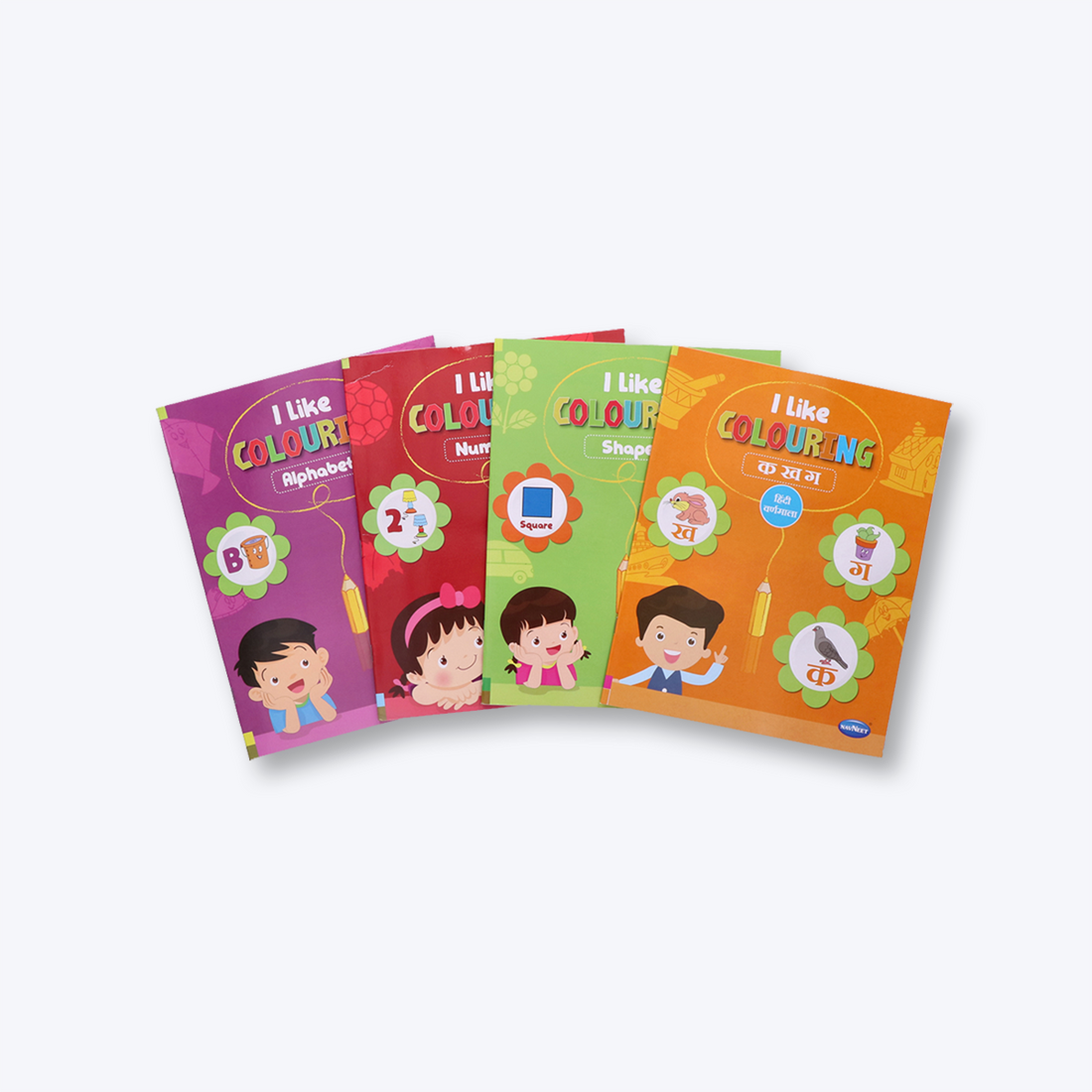 Navneet I Like Colouring book series(Alphabet, Numbers,Ka Kha Gha and shapes) age approipriate colouring books Youva colours