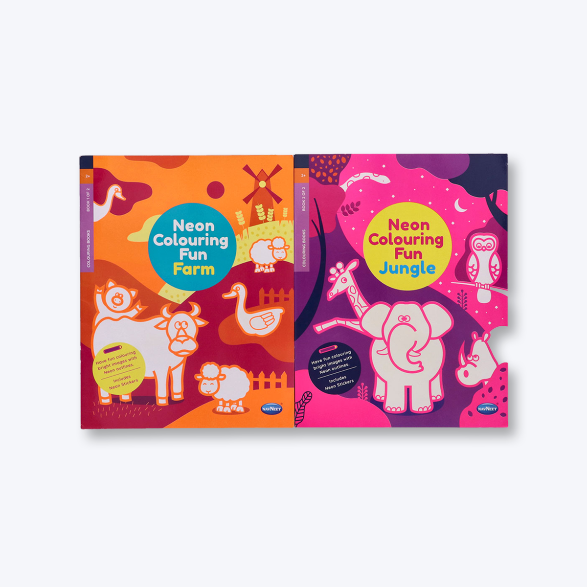 Navneet Neon Book series- I , theme based farm and Jungle bright neon colouring books for kids