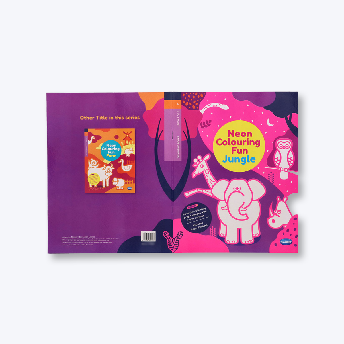 Navneet Neon Book series- I , theme based farm and Jungle bright neon colouring books for kids