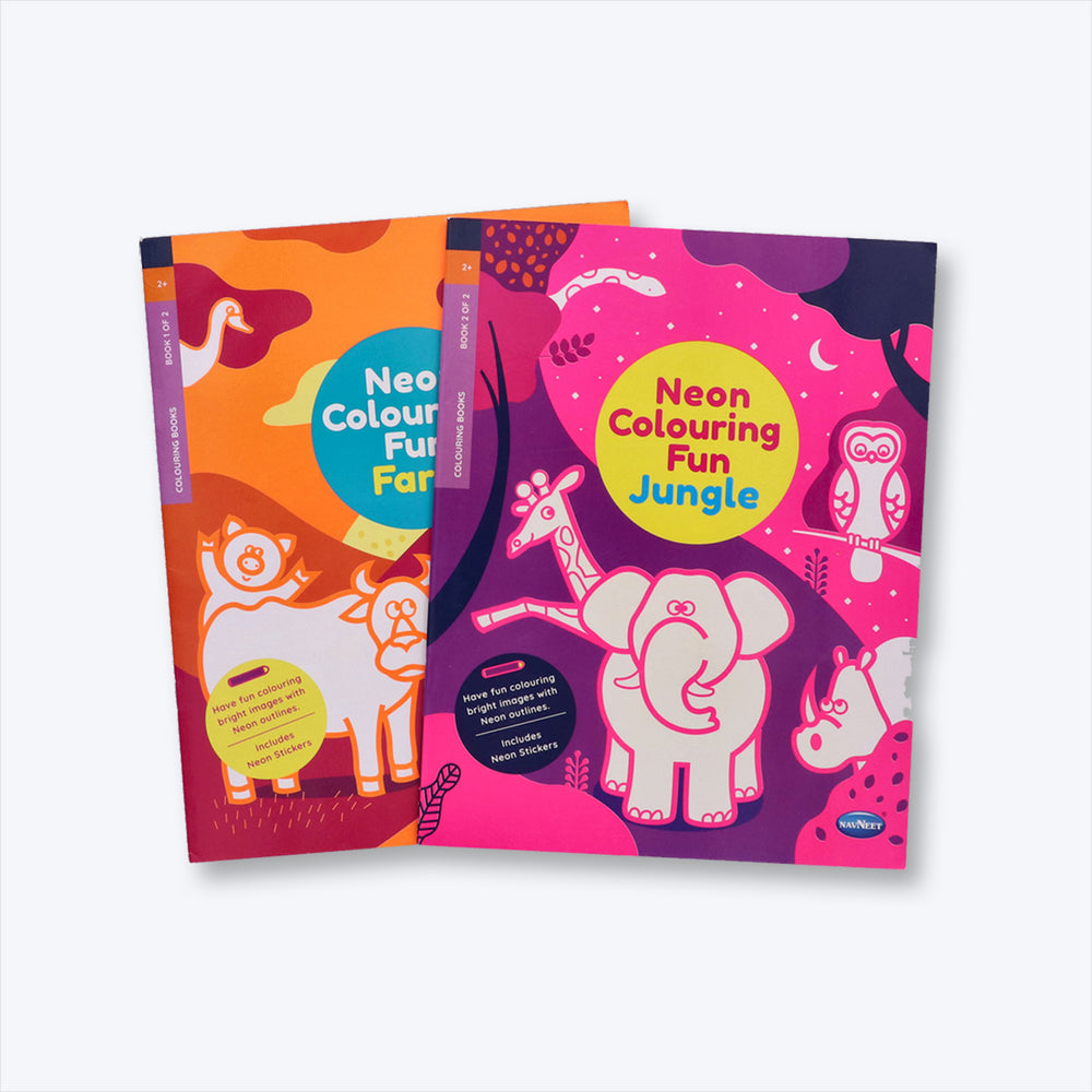 Navneet Neon Book series- I , theme based farm and Jungle bright neon colouring books for kids