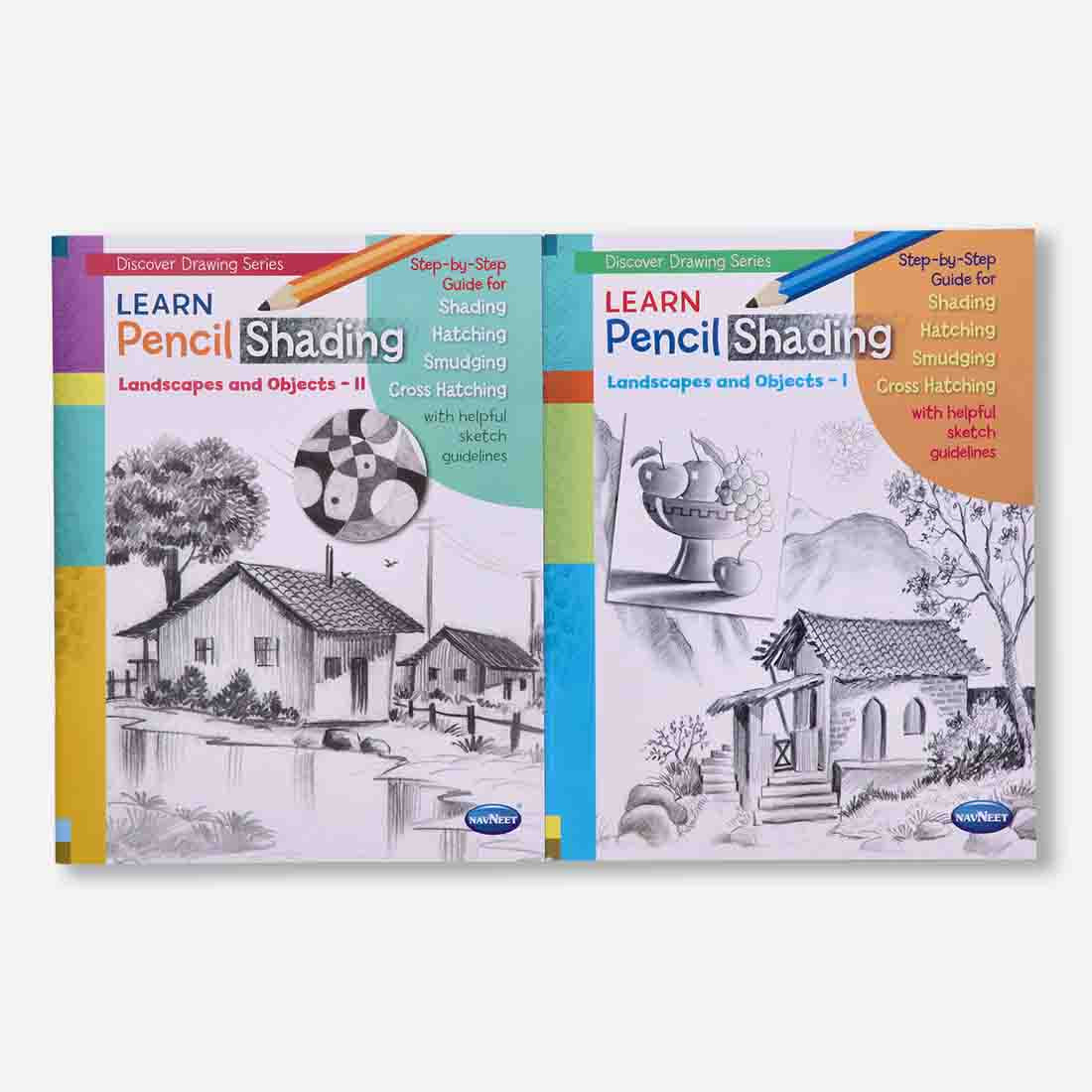 Navneet Learn Pencil Shading Landscape and Objects 1 and 2 – For Elementary Art Prep – How to draw Landscapes - Pack of 2 Books