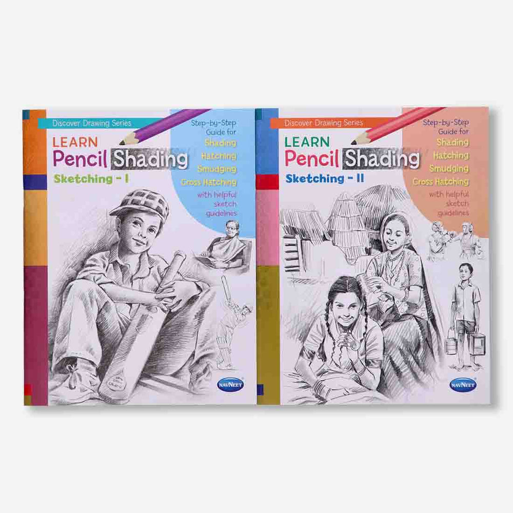 Navneet Learn Pencil Shading Sketching 1 and 2  For Elementary Art Preparation | How to draw sketches - Pack of 2 Books