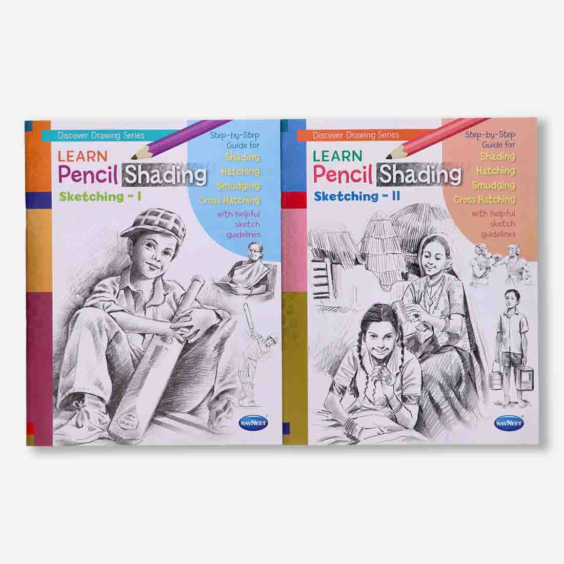 Navneet Learn Pencil Shading Sketching 1 and 2 – For Elementary Art Prep – How to draw sketches - Pack of 2 Books