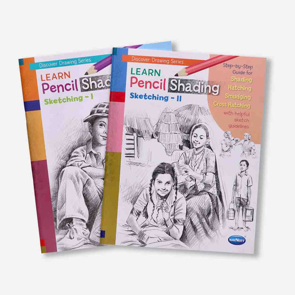 Navneet Learn Pencil Shading Sketching 1 and 2  For Elementary Art Preparation | How to draw sketches - Pack of 2 Books