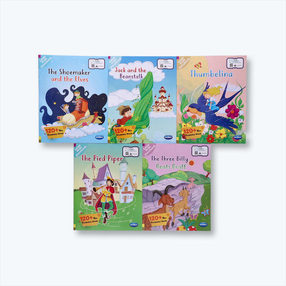 Navneet Large Print Storybooks 2 - Set of 5 books with 120+ Vocabulary Words- With Colourful Illustrations- Read aloud stories- Bedtime Stories- Audio Book- Social-Emotional