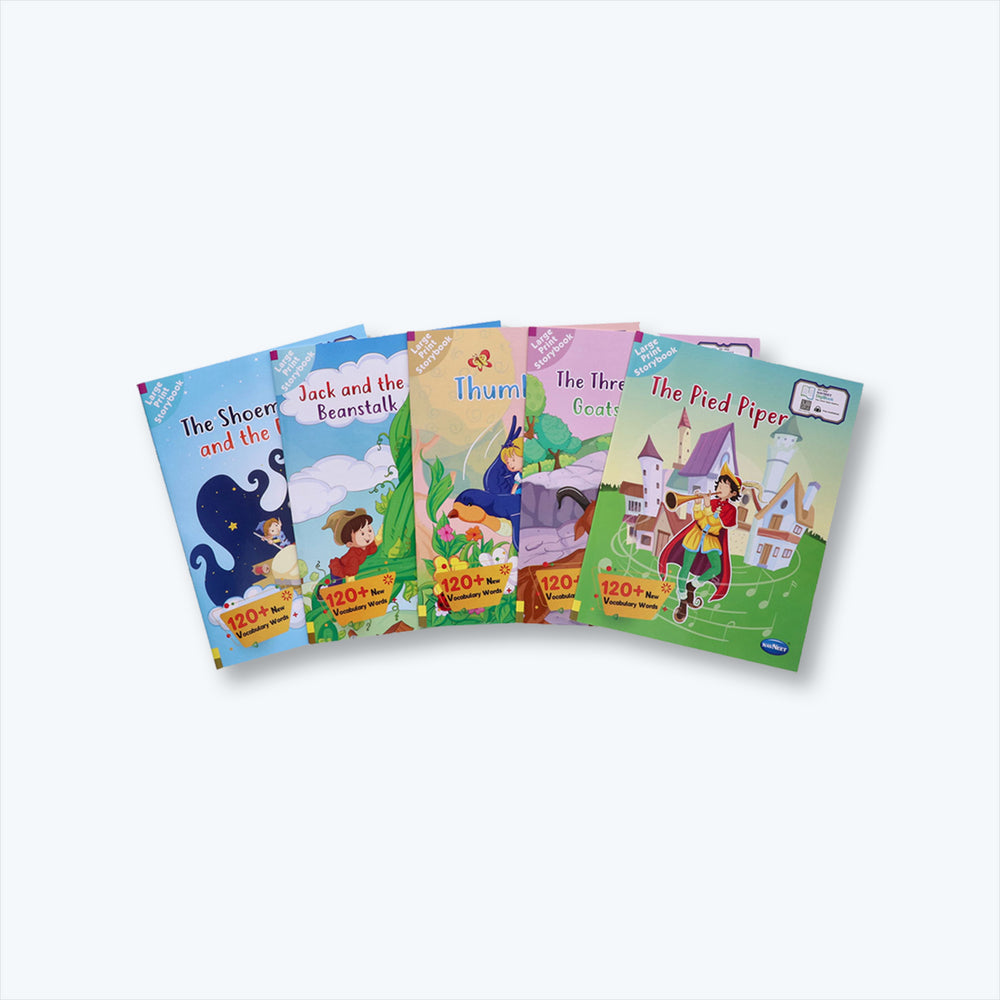 Navneet Large Print Storybooks 2 - Set of 5 books with 120+ Vocabulary Words- With Colourful Illustrations- Read aloud stories- Bedtime Stories- Audio Book- Social-Emotional