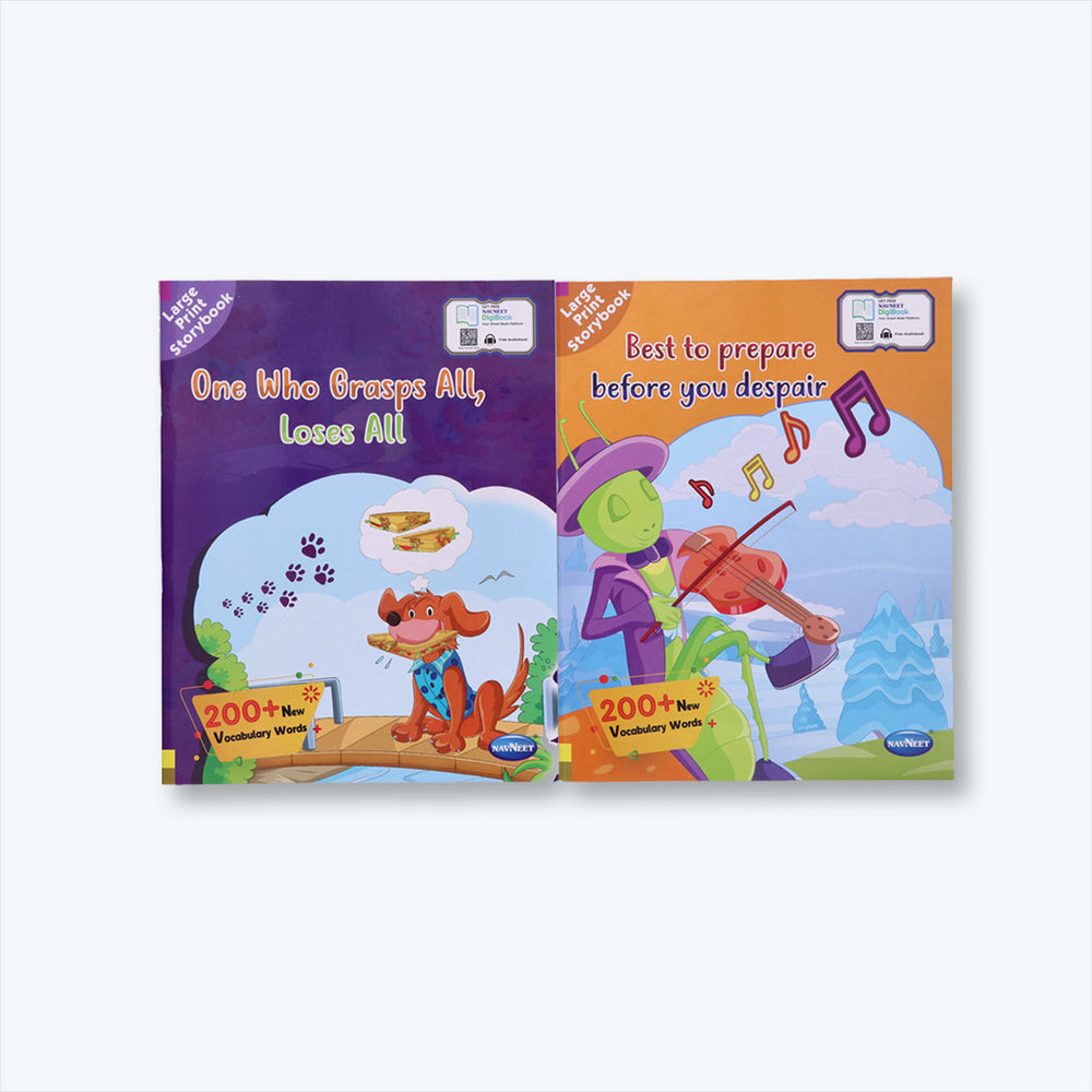 Navneet Large Print Storybooks 3- Set of 2 books with 200+ Vocabulary Words- With Colourful Illustrations- Read aloud stories- Bedtime Stories- Audio Book- Social-Emotional